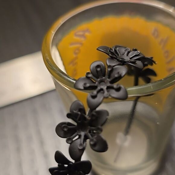 Matte Black Floral Design Hoop Earrings - Picture 7 of 9